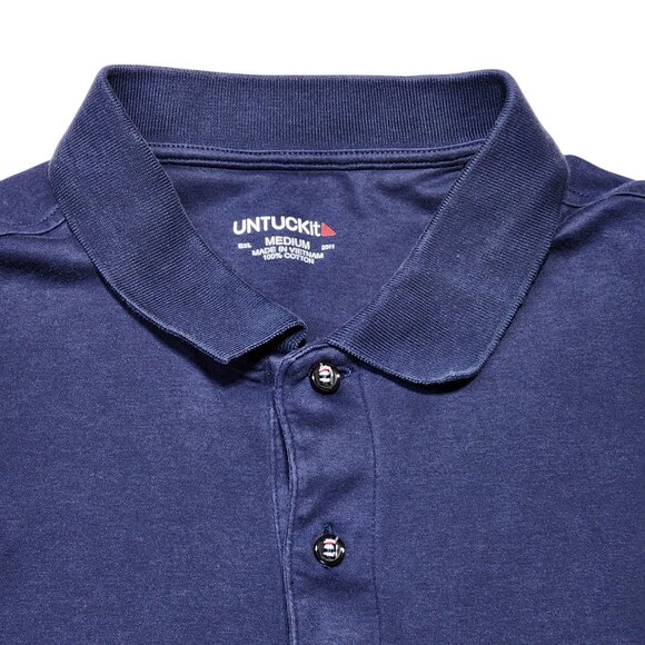 Untuckit Mens‎ Navy Polo Shirt Medium Damascino Cotton Regular Fit Short Sleeve - Picture 1 of 7